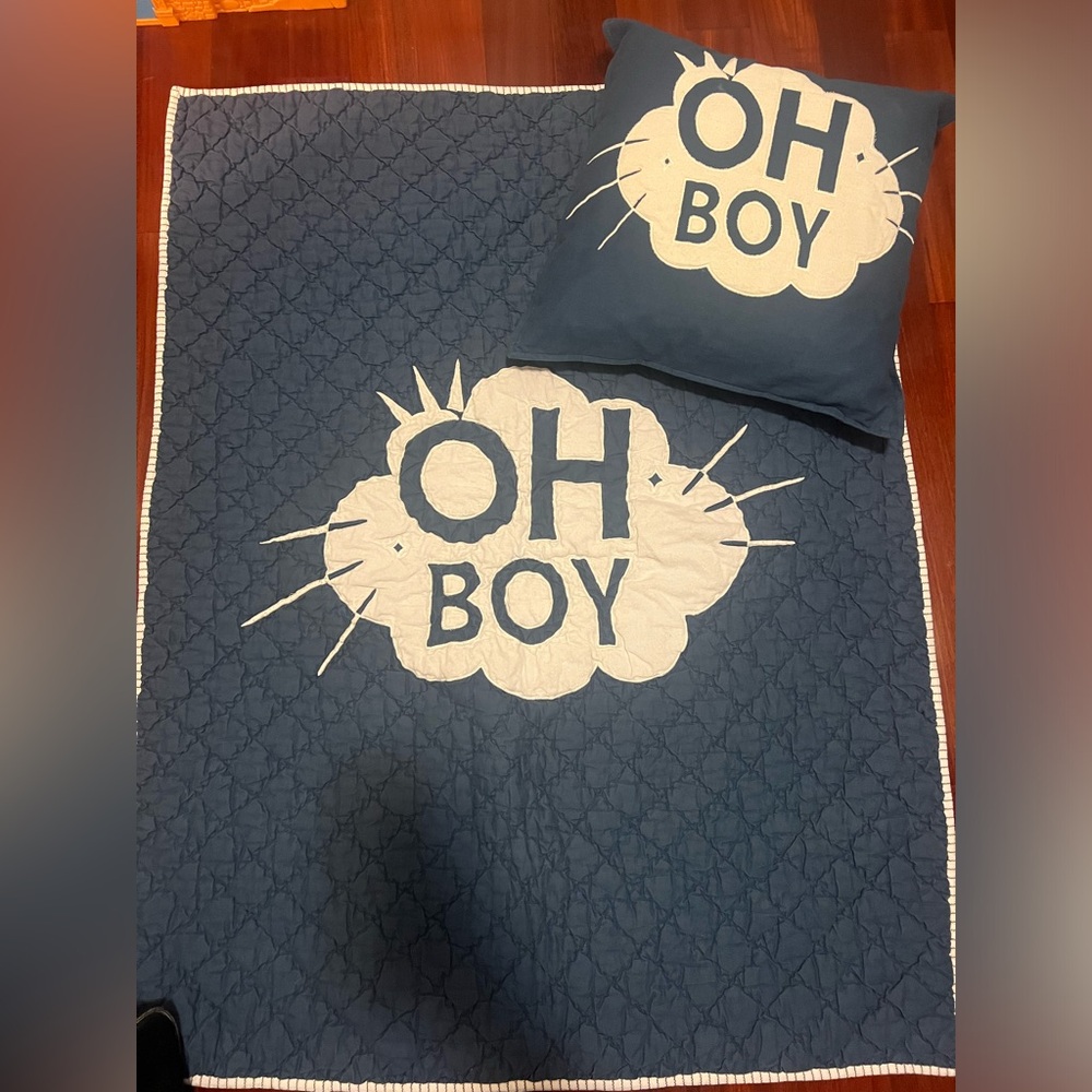 Oh Boy Blue and White toddler Bedding Set